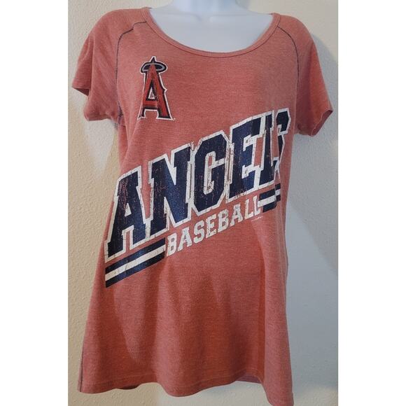 Genuine Merchandise Red Heathered Anaheim Angels Distressed Women's Shirt Large - Picture 1 of 5